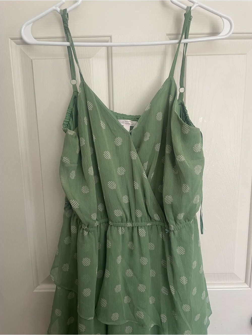 Lauren Conrad Sage Green Polka Dot Tiered Spaghetti Strap Dress